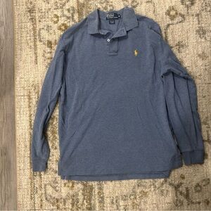 Polo by Ralph Lauren Men's Long Sleeve Polo in Classic Blue With Yellow Accent